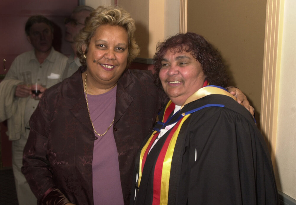 Guest speaker Jackie Huggins with Barbara Bond at the 2001 Frank Archibald Lecture
