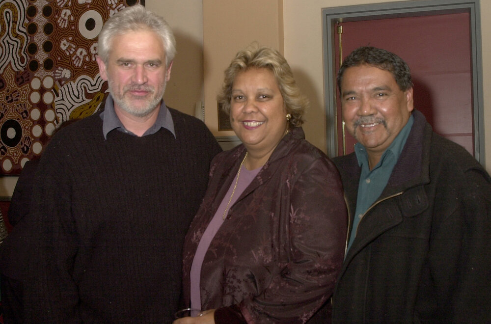 David Elkins, Jackie Huggins, and Colin Ahoy at the 2001 Frank Archibald Lecture, October 2001