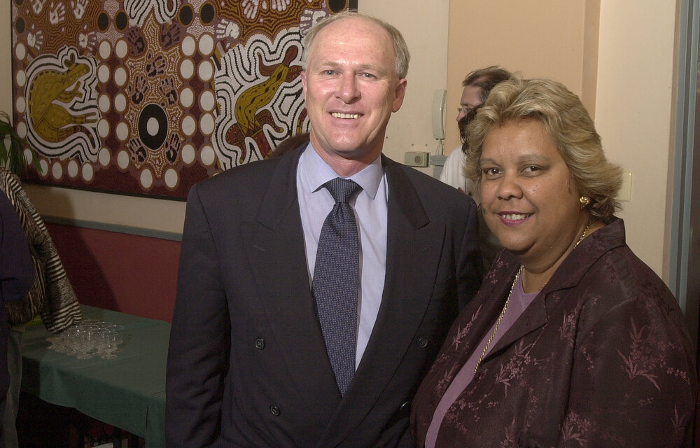 Dean of EHPS Prof. Rod Gerber with guest speaker Jackie Huggins at the 2001 Frank Archibald Lecture