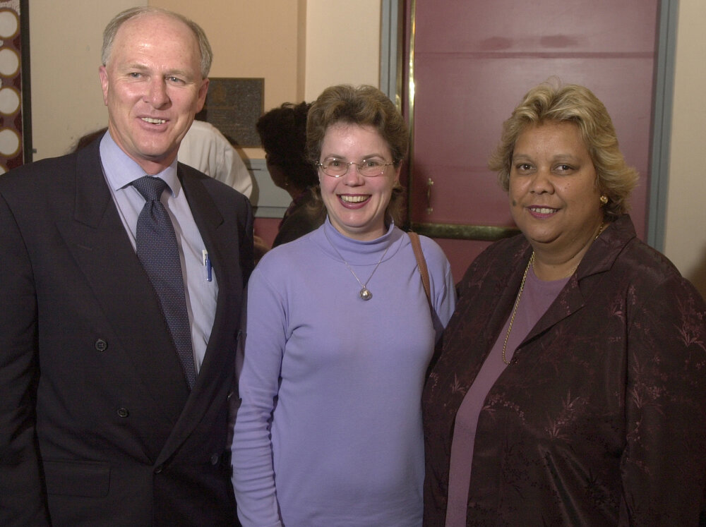 Dean of EHPS Prof. Rod Gerber with Sally Burrows and guest speaker Jackie Huggins at the 2001 Frank Archibald Lecture