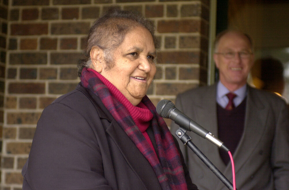 Diane Roberts speaking at NAIDOC Week opening and flag raising at Booloominbah, hosted by the Oorala Aboriginal Centre, 2001
