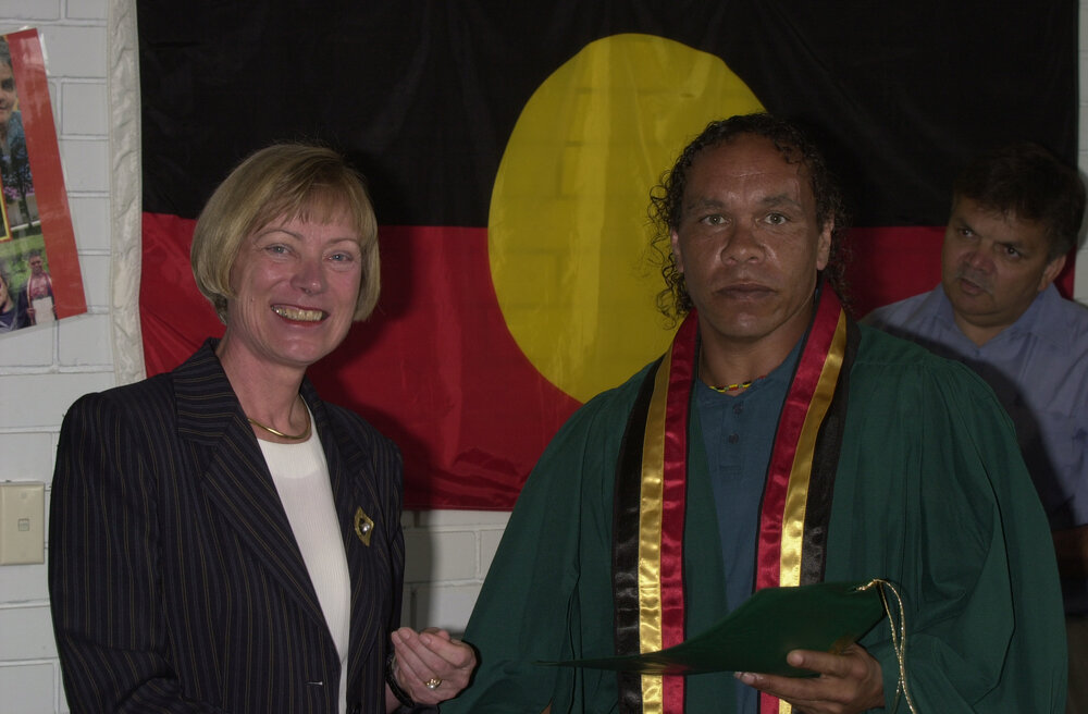 Professor Ingrid Moses with TRACKS Graduate, Charles Dumas, 2001