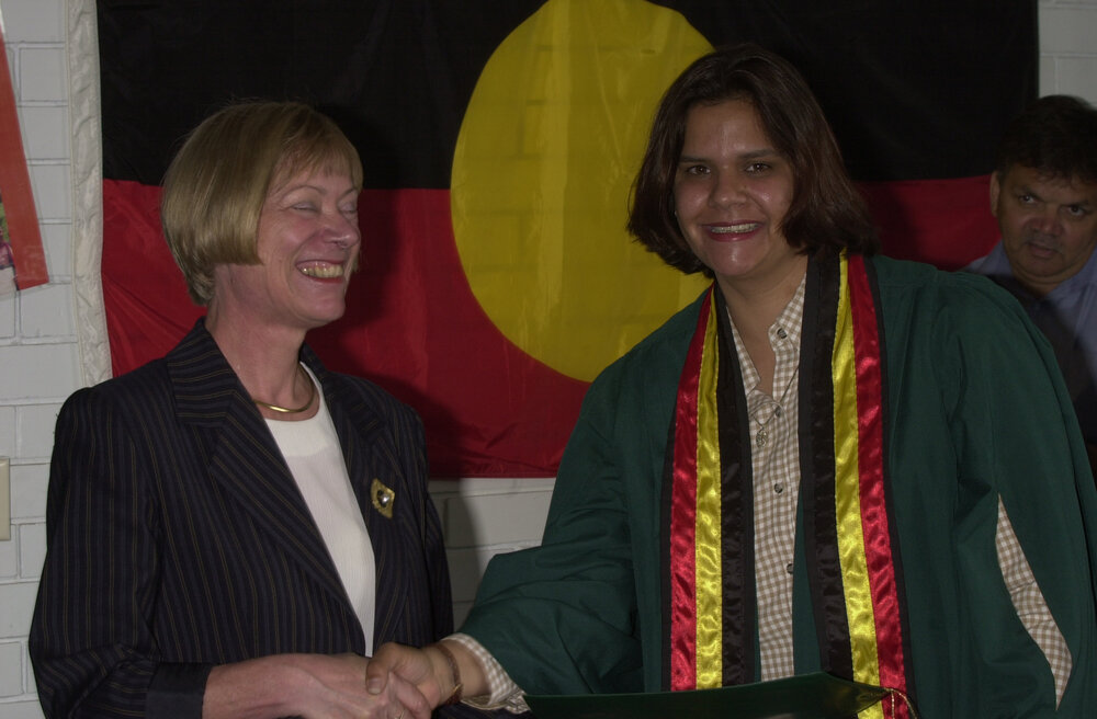 Professor Ingrid Moses with TRACKS Graduate Raeleen Rach, 2001