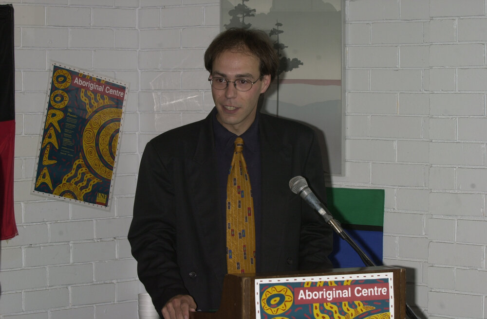 Guido Posthausen speaking at the TRACKS Graduation Ceremony, 2001