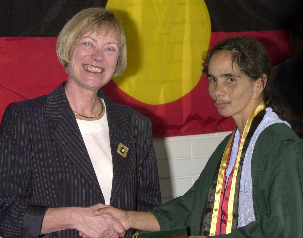 Professor Ingrid Moses with TRACKS graduate, 2001