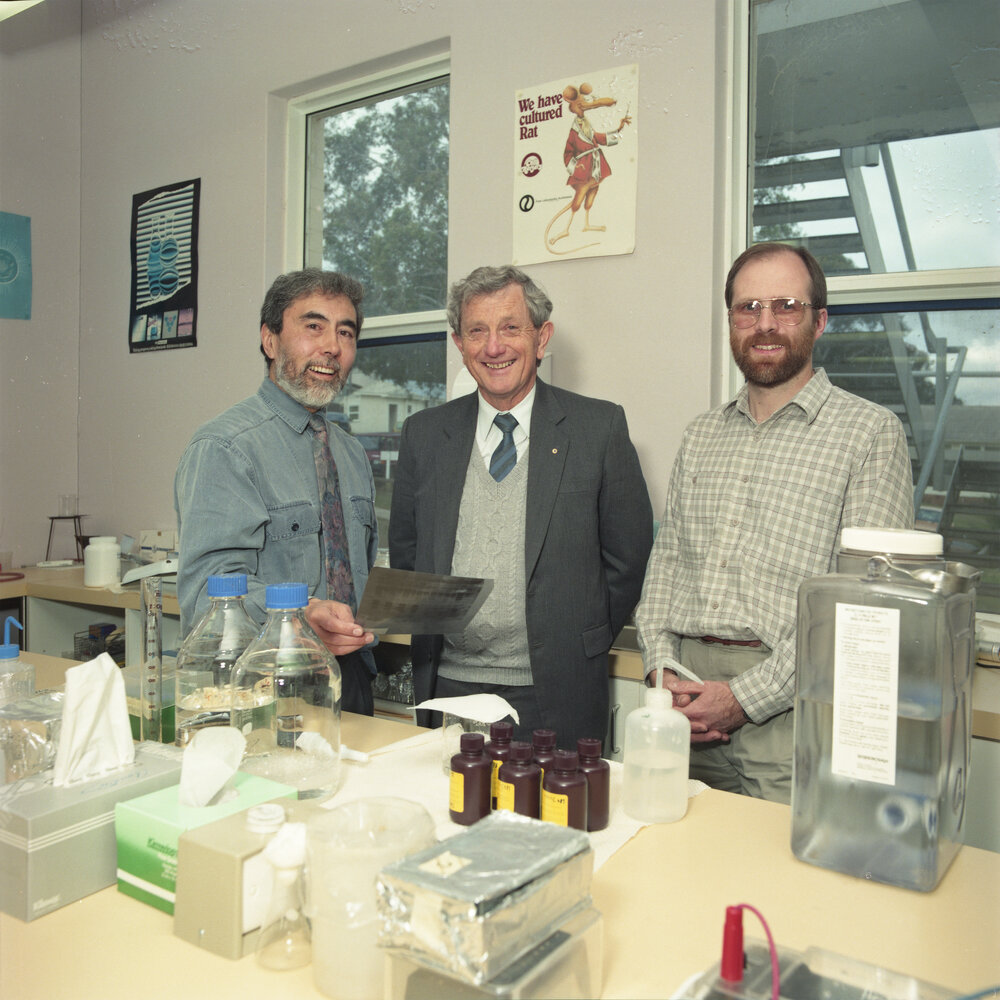 Dr Ken Watson, Max Brennan, Dr Rob Learmonth, Biochemistry Lab, UNE