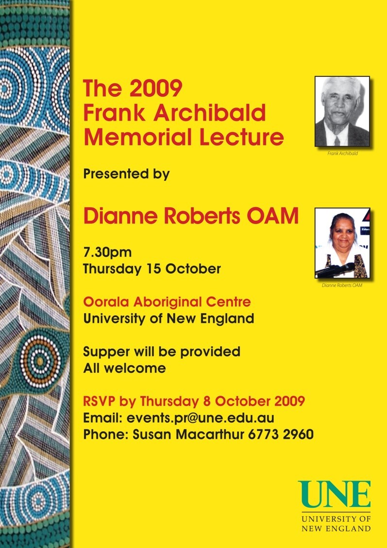 2009 Frank Archibald Memorial Lecture Poster - Dianne Roberts OAM