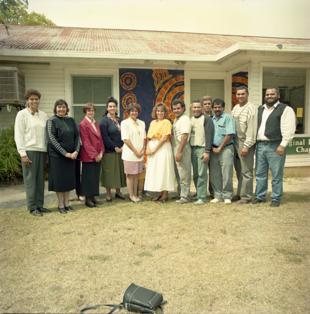 Group standing outside Oorala Centre, 1993