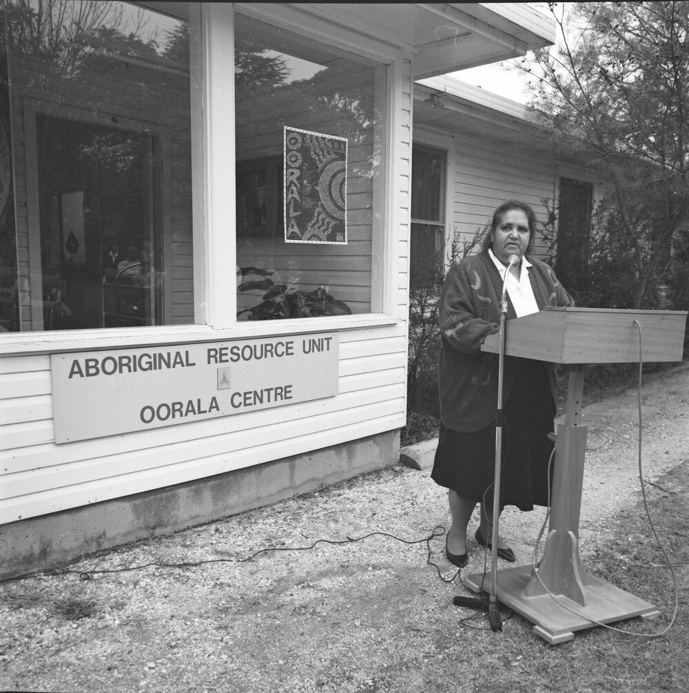 Diane Roberts speaking at the opening of the new Oorala Centre, 1992