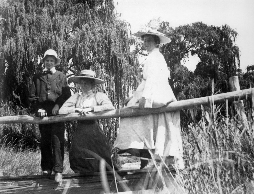 On the footbridge near Balala homestead, c. 1900