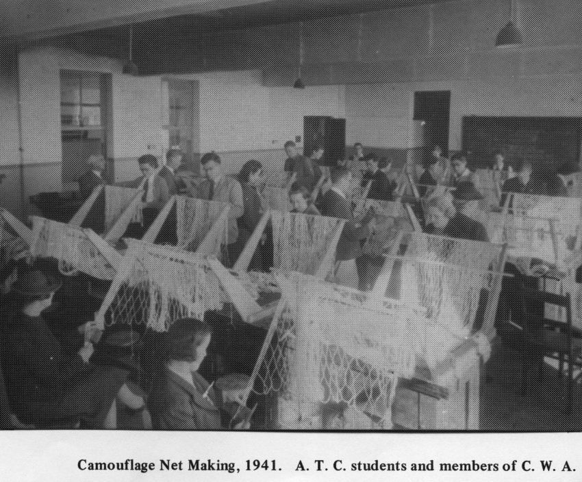 Armidale Teachers' College: Camouflage net making, students and members of C.W.A., 1941