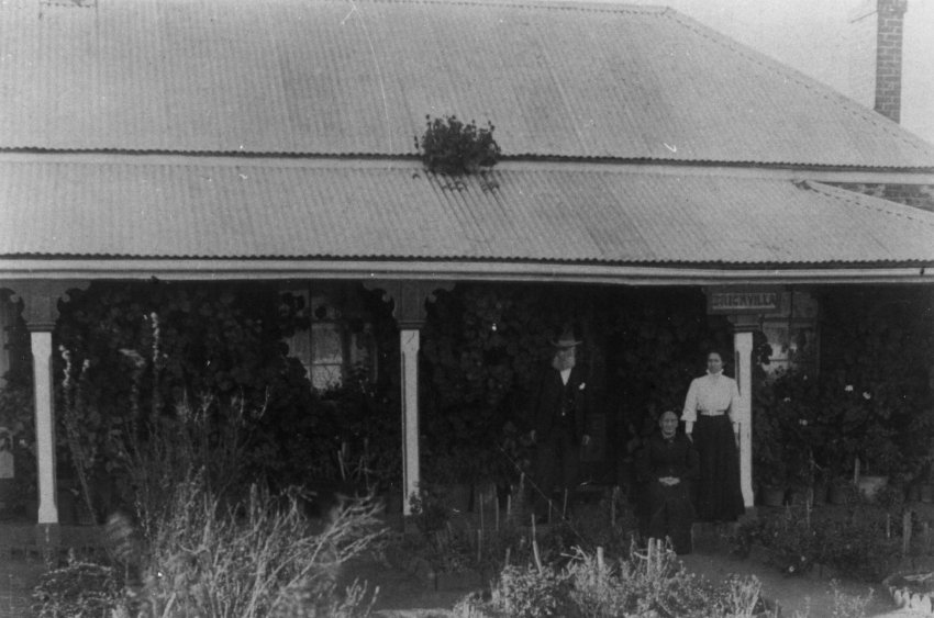 William and Eliza in front of their home, "Brickvilla"
