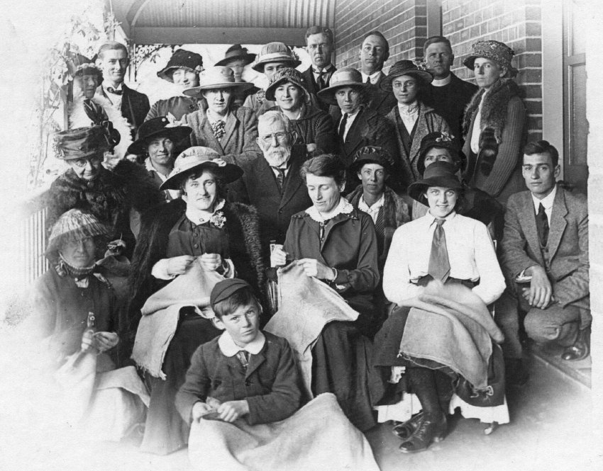 Group of people on verandah of "Sturry" - Sandbag Makers, 1914-1918 War