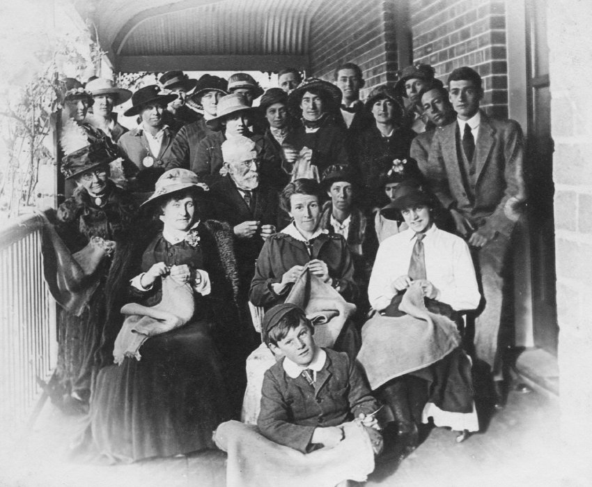 Group of people on verandah of "Sturry" - Sandbag Makers, 1914-1918 War