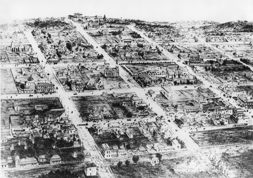 Sketch of Armidale township, 1884, looking south - part 1 of two-part panorama