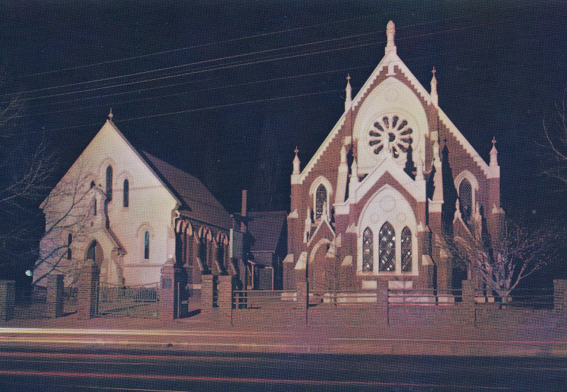 Methodist Church and Hall at night