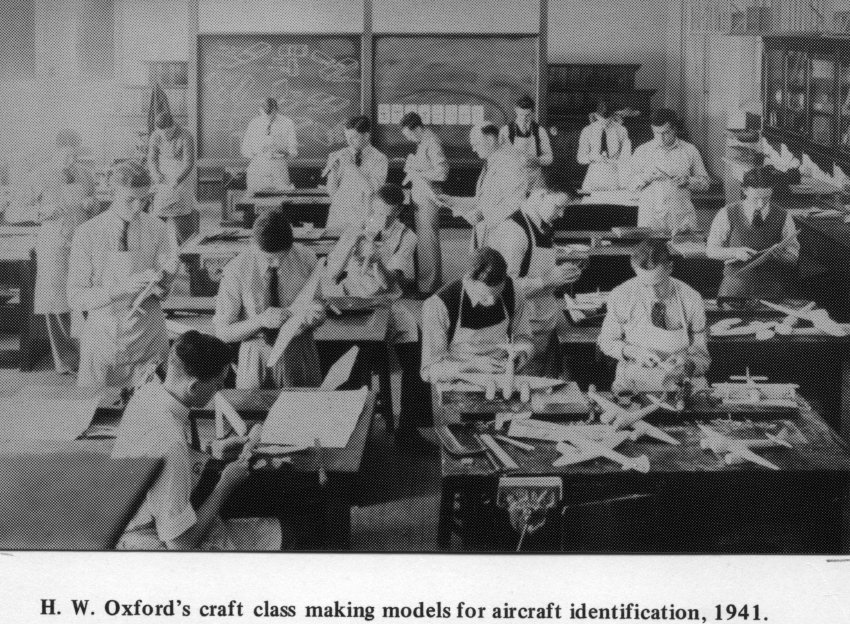 Armidale Teachers' College: H.W. Oxford's craft class making models for aircraft identification, 1941