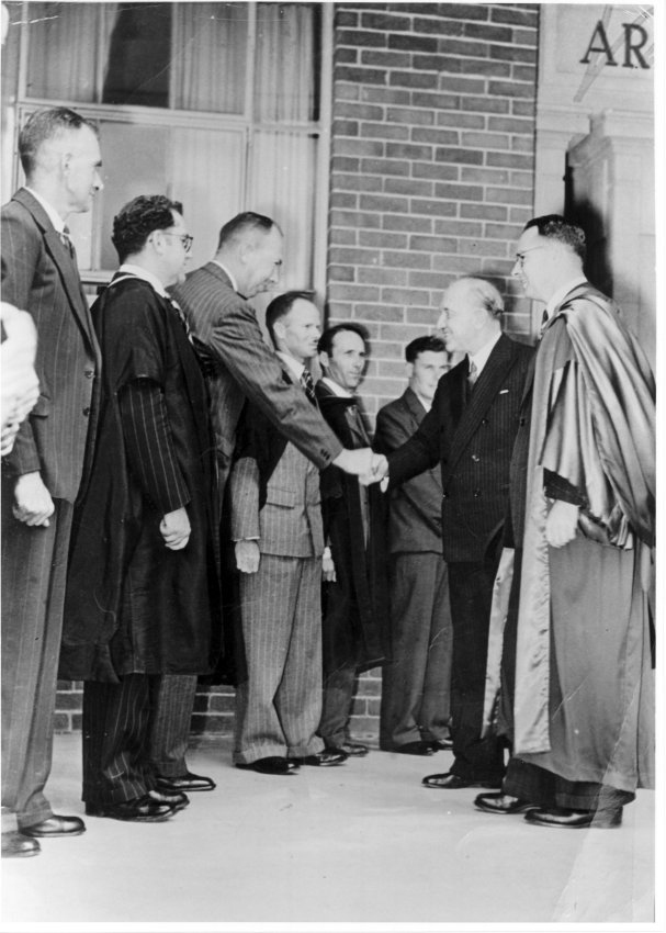 Armidale Teachers' College: Principal G.W. Bassett introducing staff to Governor-General Sir William McKell, March 1949
