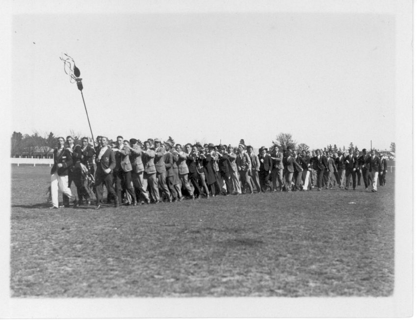 Armidale Teachers' College: Procession through streets on first visit by Sydney Teachers' College students to compete with Armidale, 1930