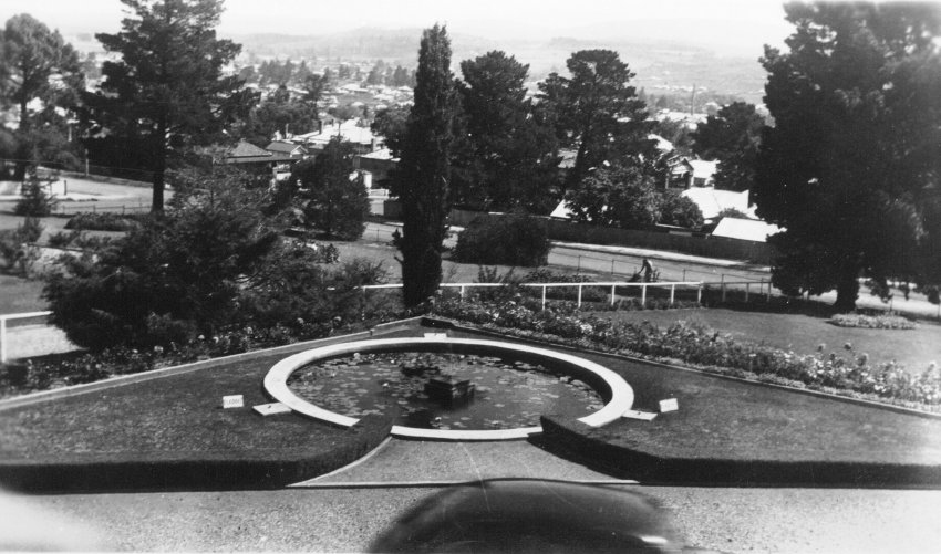 View from Plant Biology Lab over Teachers' College grounds, showing Mt Duval, February 1945