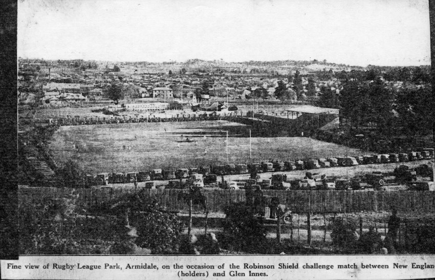 Panorama looking south over Rugby League Park during Robinson Shield Rugby League match