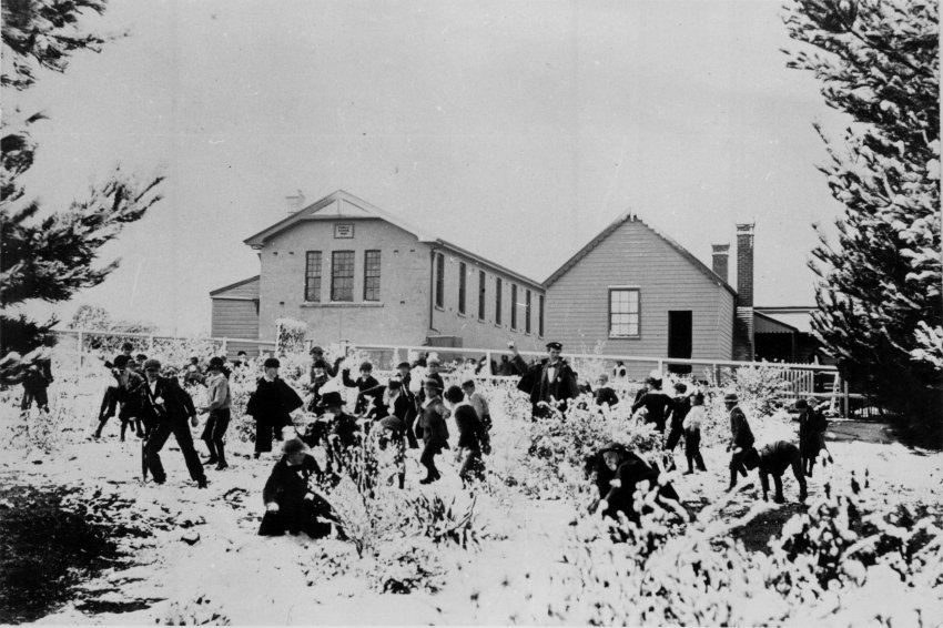 Snow scene at the Hillgrove Public School, c. 1900