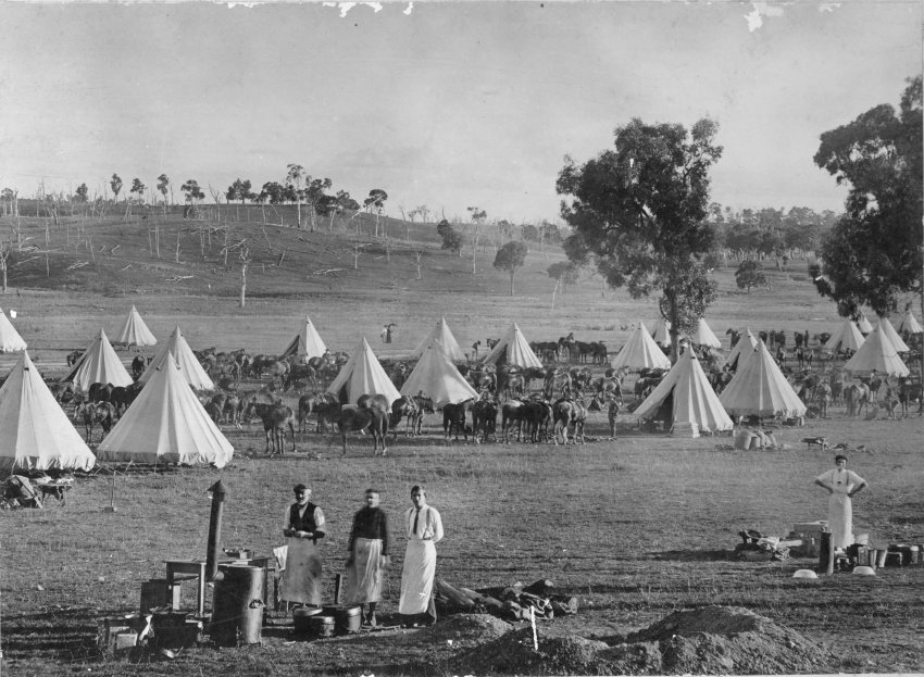 Soldiers' camp at Salisbury Court, Uralla, c. 1915