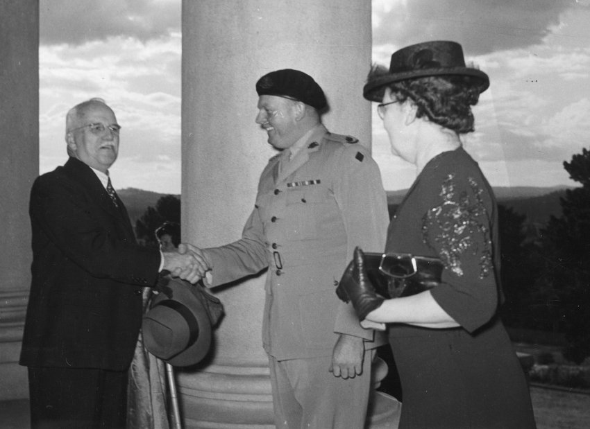 Armidale Teachers' College: C.B. Newling, Major Tom Johnstone (Myriel's husband) and Miss Mary White, Easter 1948