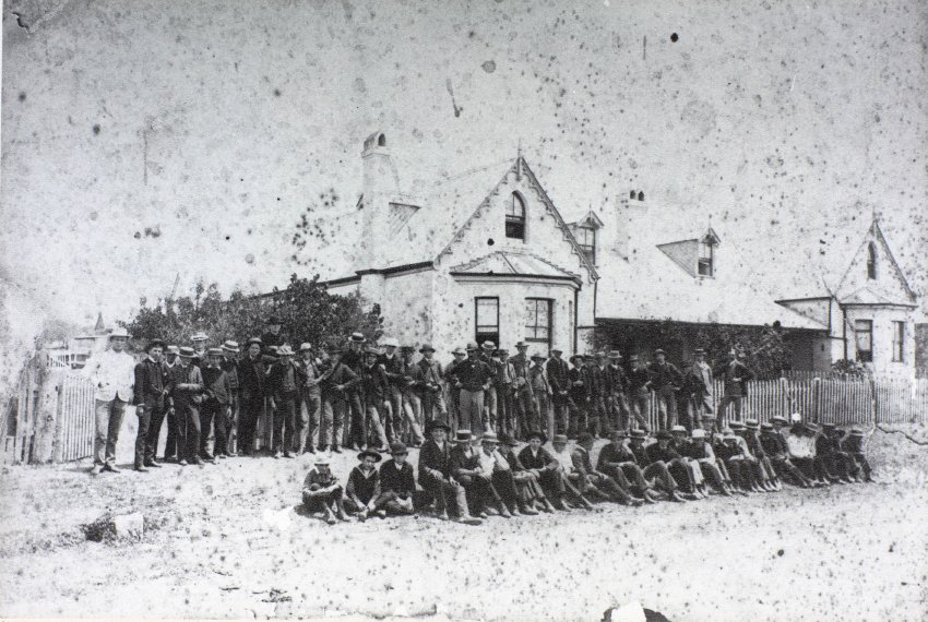 Students outside Kemmis' School, Beardy Street East, Armidale