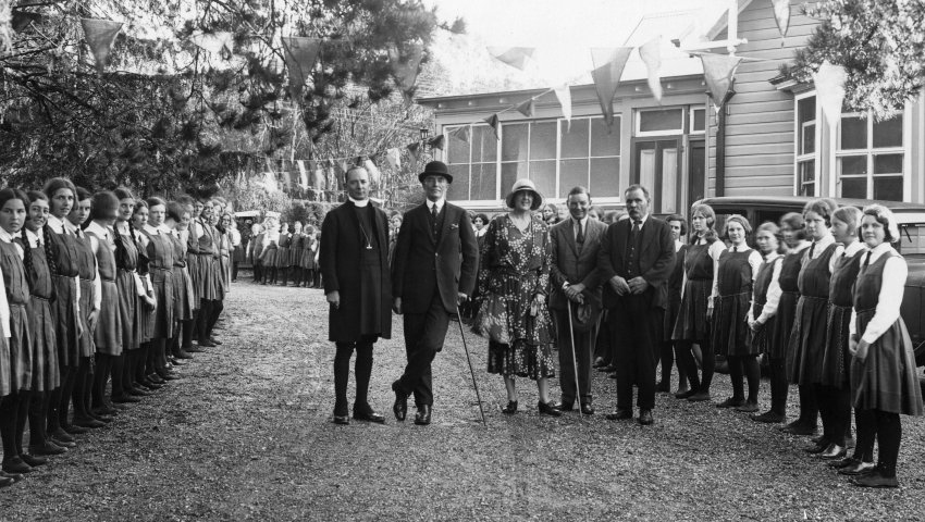 Celebration at New England Girls' School, Bishop Moyes with Official Party, c. 1930s
