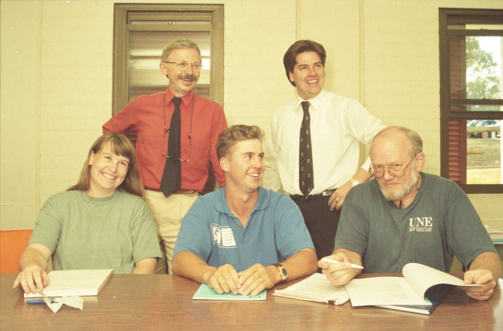 John Nightingale and students, Economics group, UNE, 1995