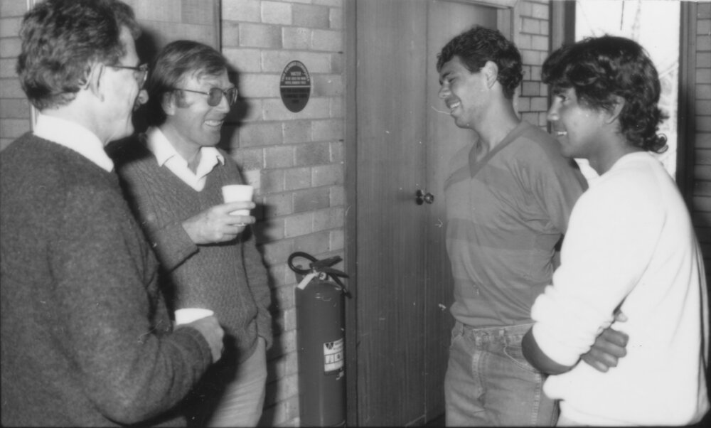 Dr Alan Jones with [unidentified], Oorala Opening Ceremony, 1986