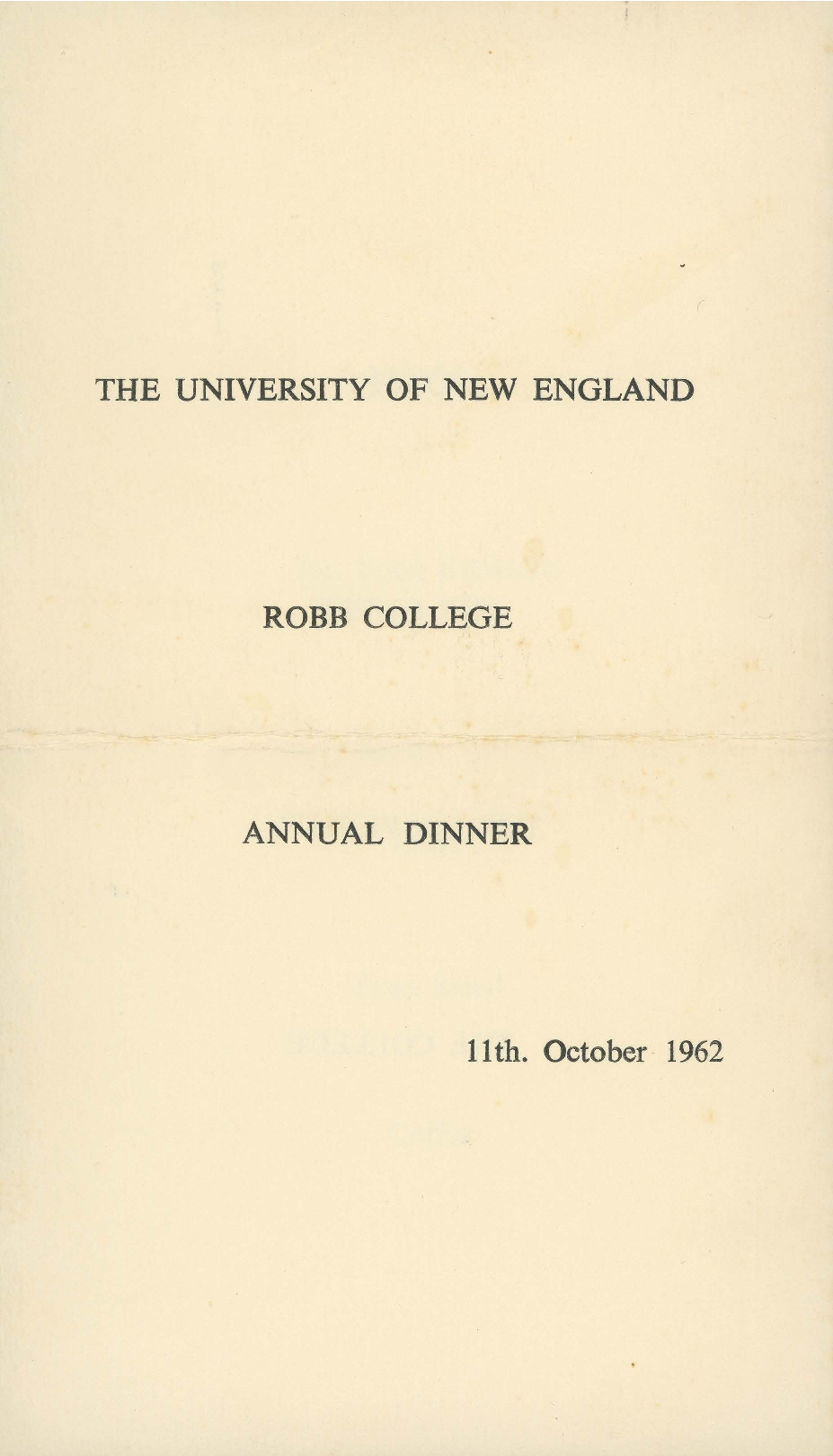 Robb College Annual Dinner menu, 1962