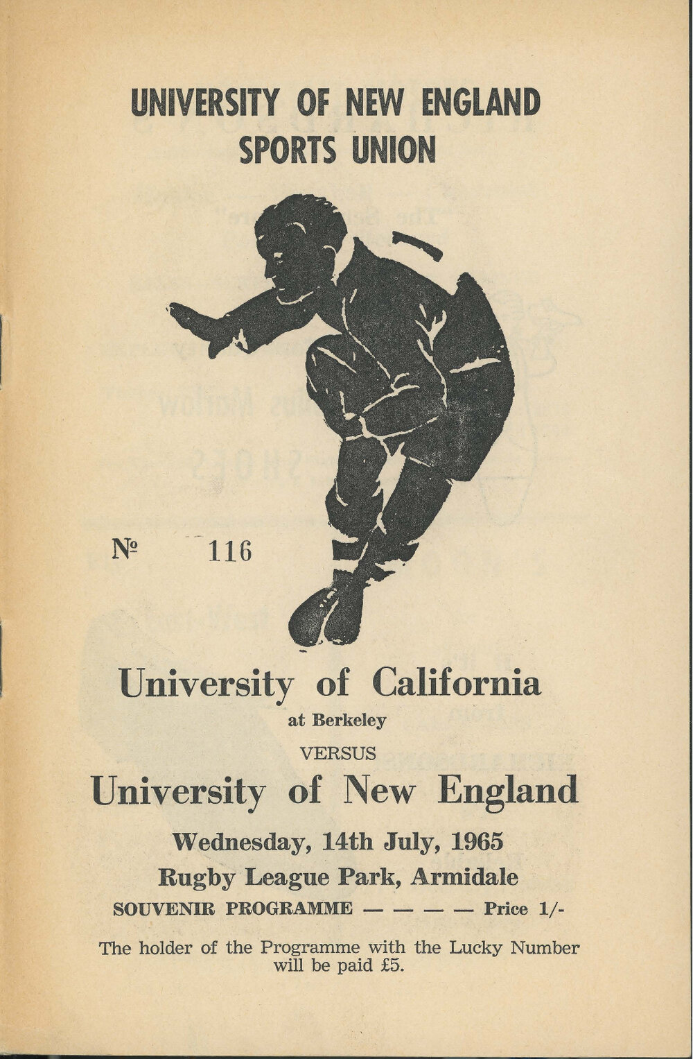 Souvenir programme - University of California vs University of New England, 1965