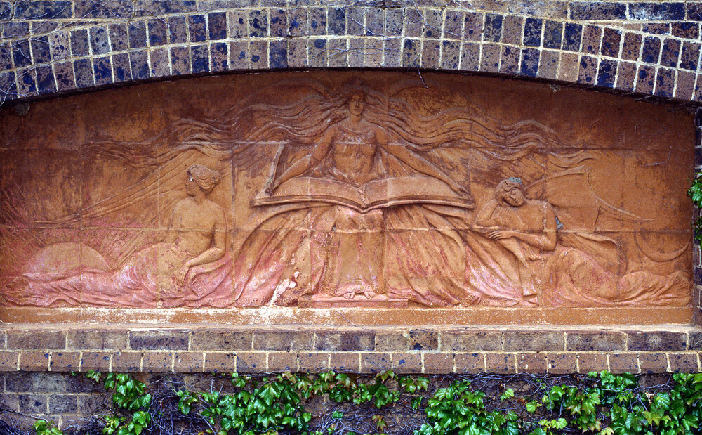 Booloominbah, terracotta relief, 1999