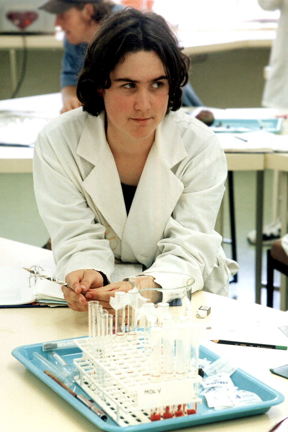 Student in Science lab, UNE, 1999