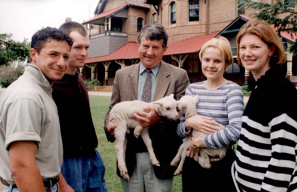 [Entwistle], students and lambs, UNE, 1999