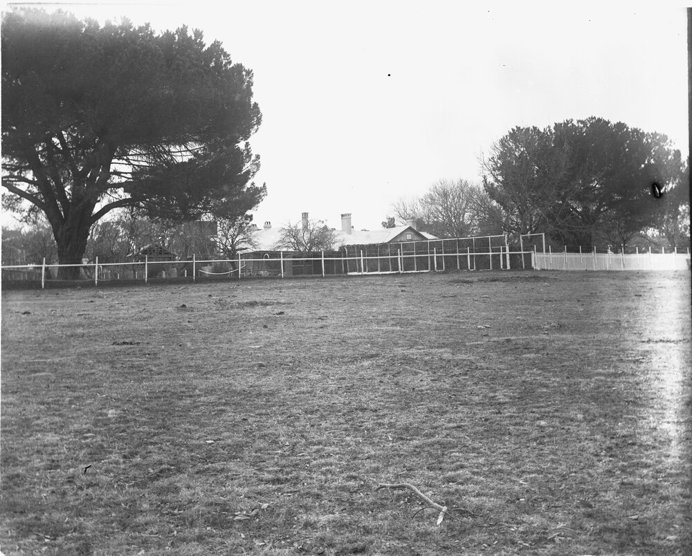 View of a paddock with a house in the background