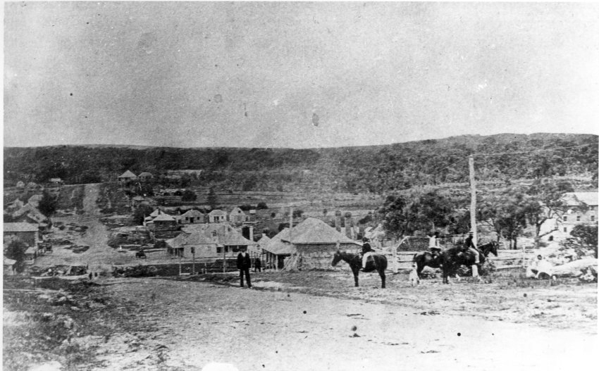 Uralla from Carrol's Hill [1871, 1866], On horseback Robert Kelly, Charles Brereton, Jas. Ryan