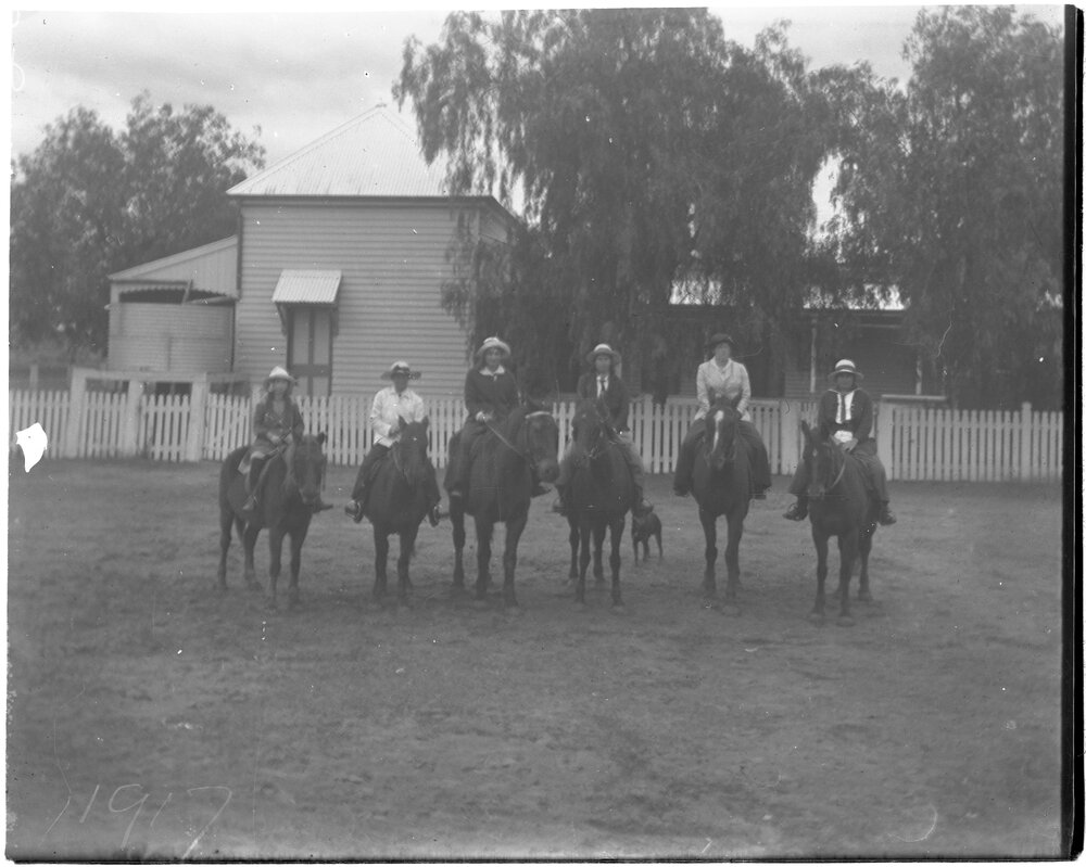 Six women and girls on horseback, 1917