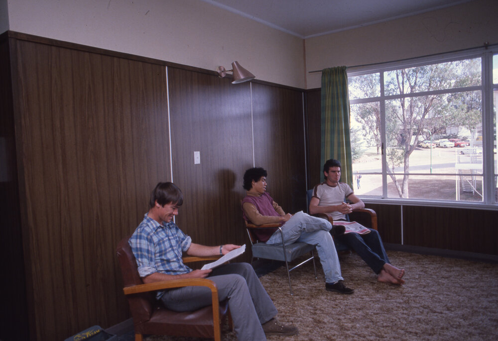 Students in a Wright College [common room], UNE