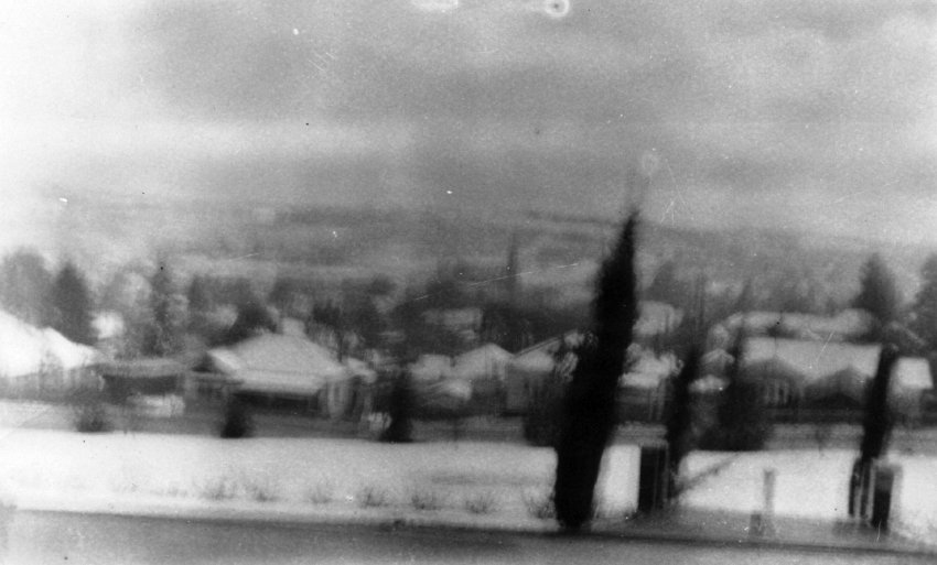 View of Armidale under snow, from Armidale Teachers' College steps, 9 am, 1 August 1945