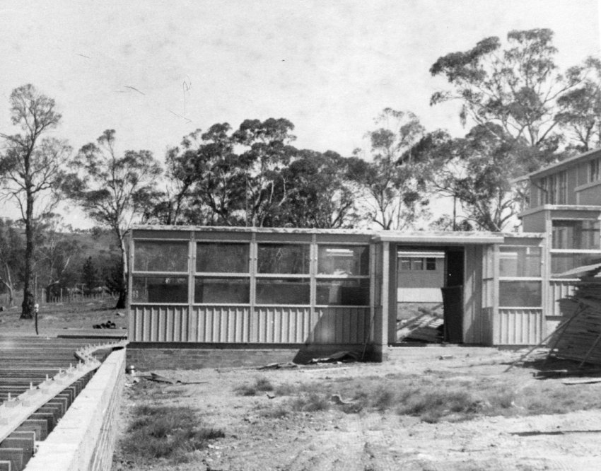 Armidale Teachers' College - Construction of Newling House, 1954 - connecting corridor between east dormitory block and amenities block