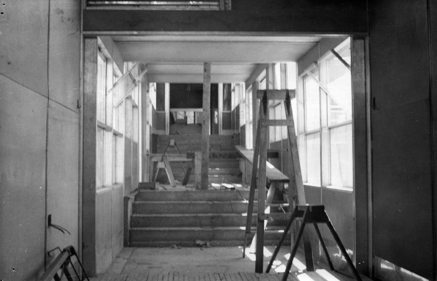 Armidale Teachers' College - Construction of Newling House, 1954 - corridor connecting east dormitory block with amenities block