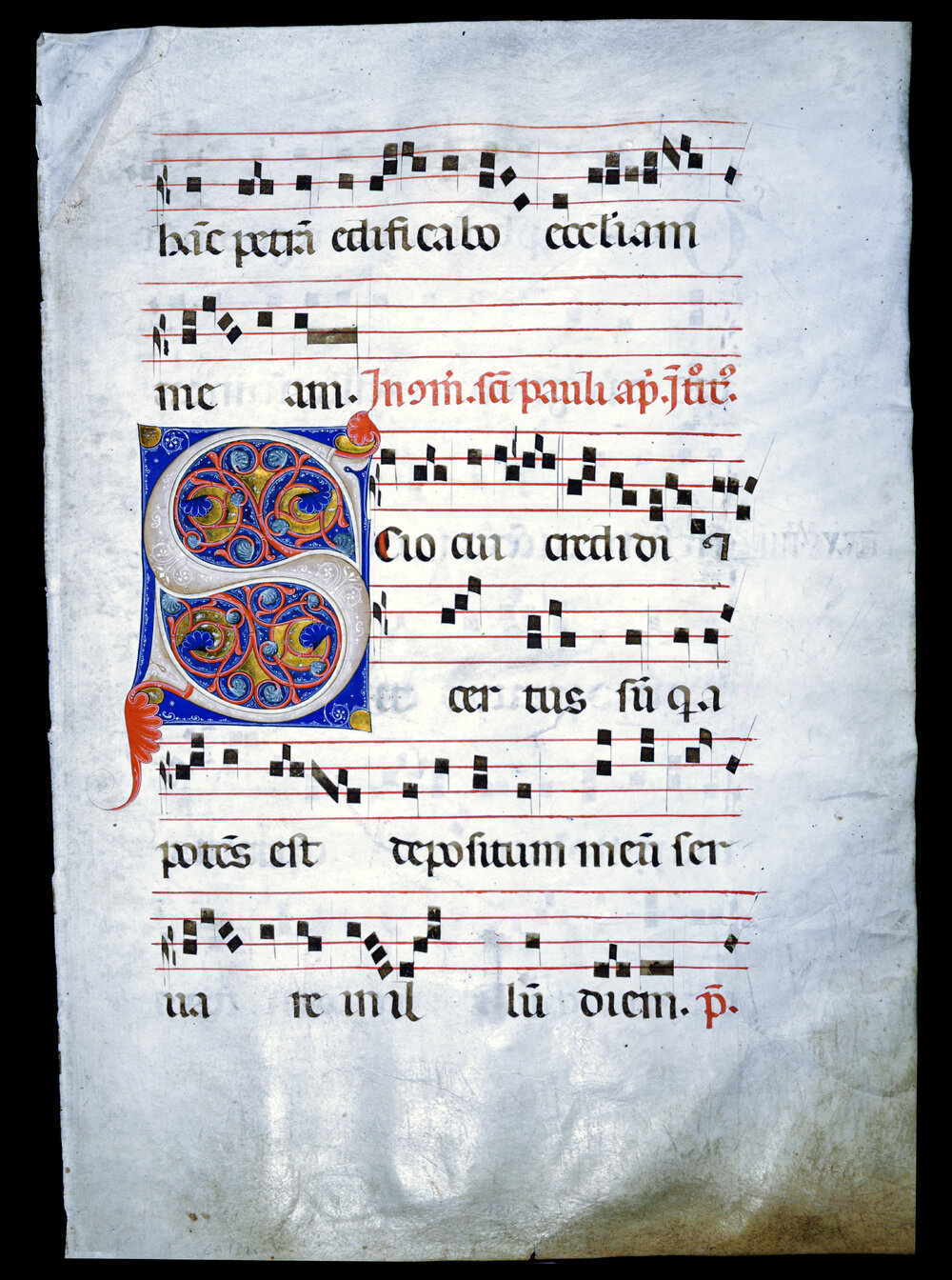 Parchment Leaf containing decorated initial 'S' from a gradual