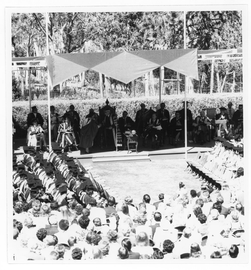 Elevated view of Graduation ceremony, UNE, 1974