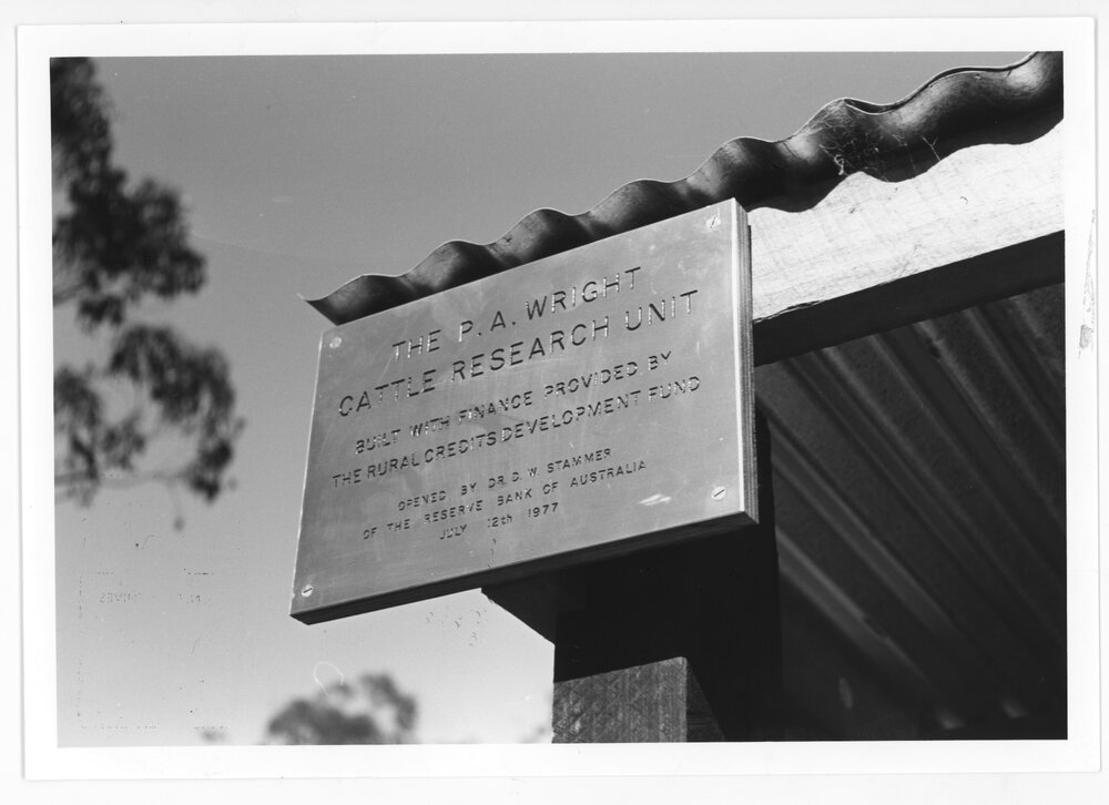 P.A. Wright  Cattle Research Facility  plaque
