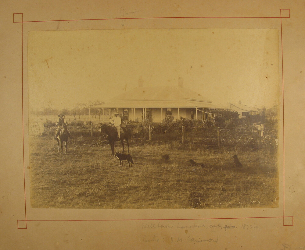 Two men on horseback, Welltown homestead, early  1890s