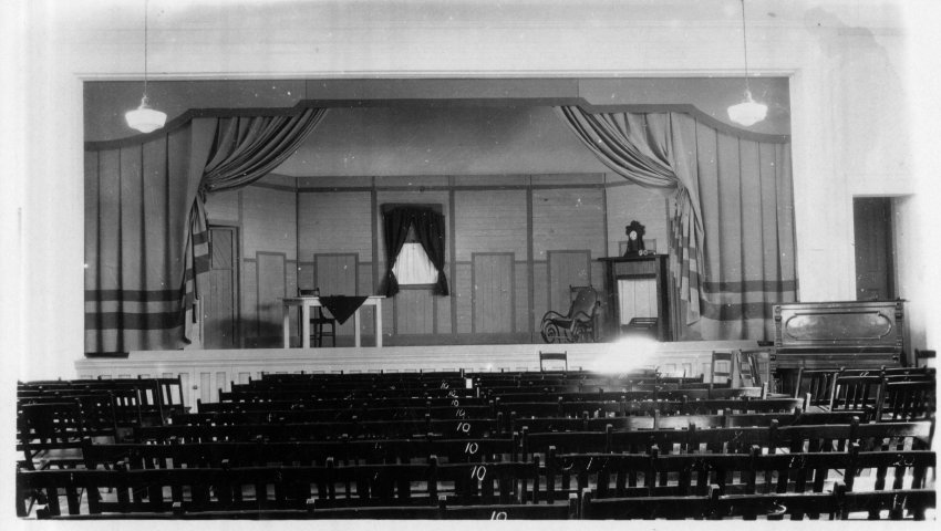 Armidale Teachers' College, stage set for the opening scene of the annual play, 1935