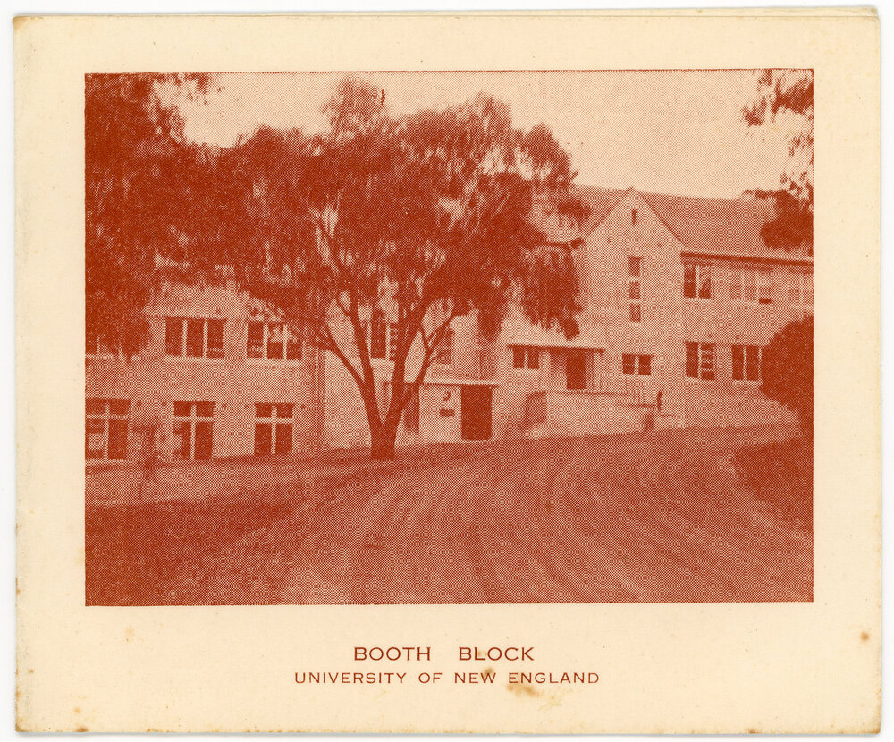 Greeting card from the Voisey family featuring Booth Block, University of New England